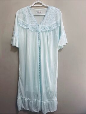 Chase Pale Blue Embroidered Lace-Trim Nightgown 100% cotton